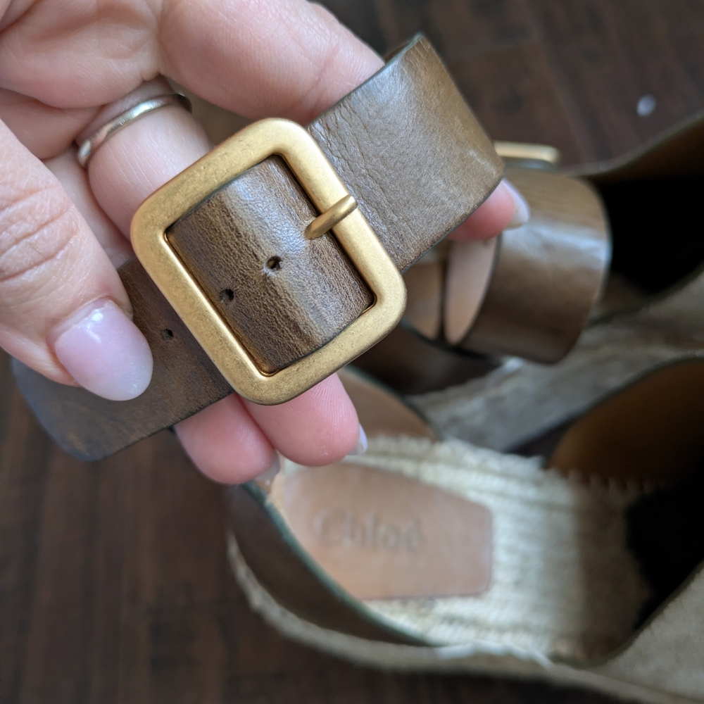 Chloé Brown Suede Espadrille Wedge Sandals with Ankle Strap - Picture 3 of 6